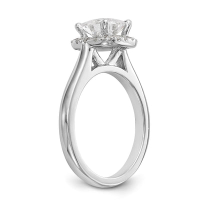 14K Weißgold Verlobungsring mit Diamant-Imitat im Princess-Schliff und Halo im Kissenschliff