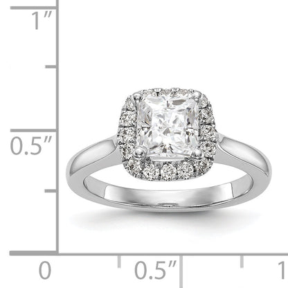 14K Weißgold Verlobungsring mit Diamant-Imitat im Princess-Schliff und Halo im Kissenschliff