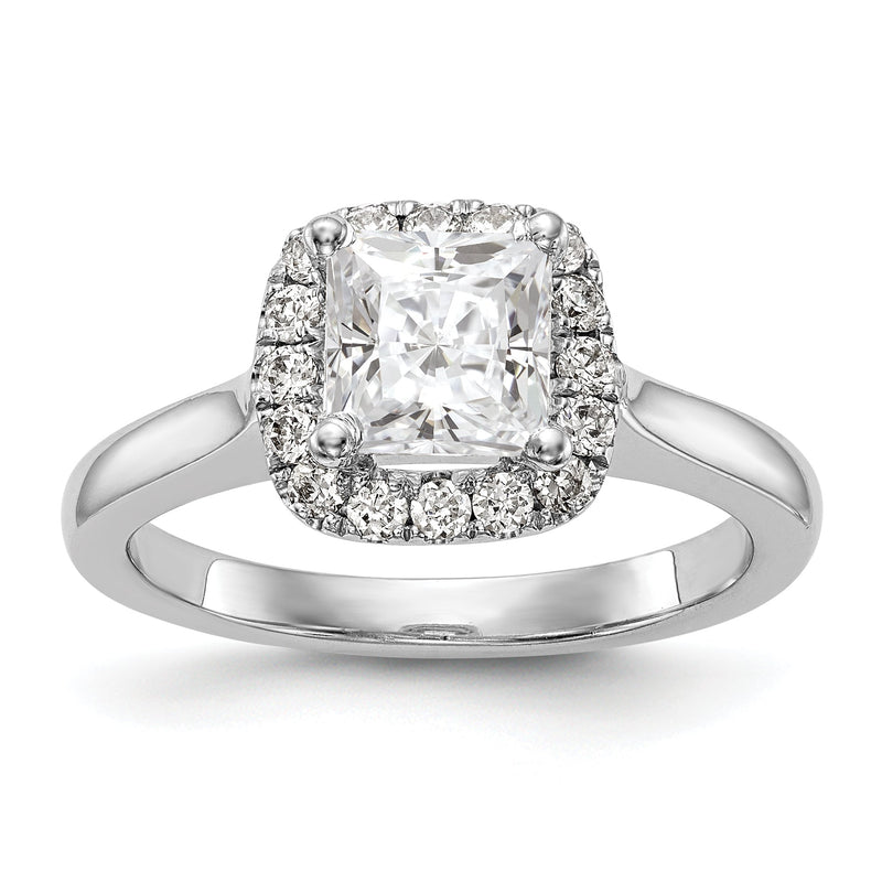 14K Weißgold Verlobungsring mit Zirkonia im Princess-Schliff und Halo im Kissenschliff