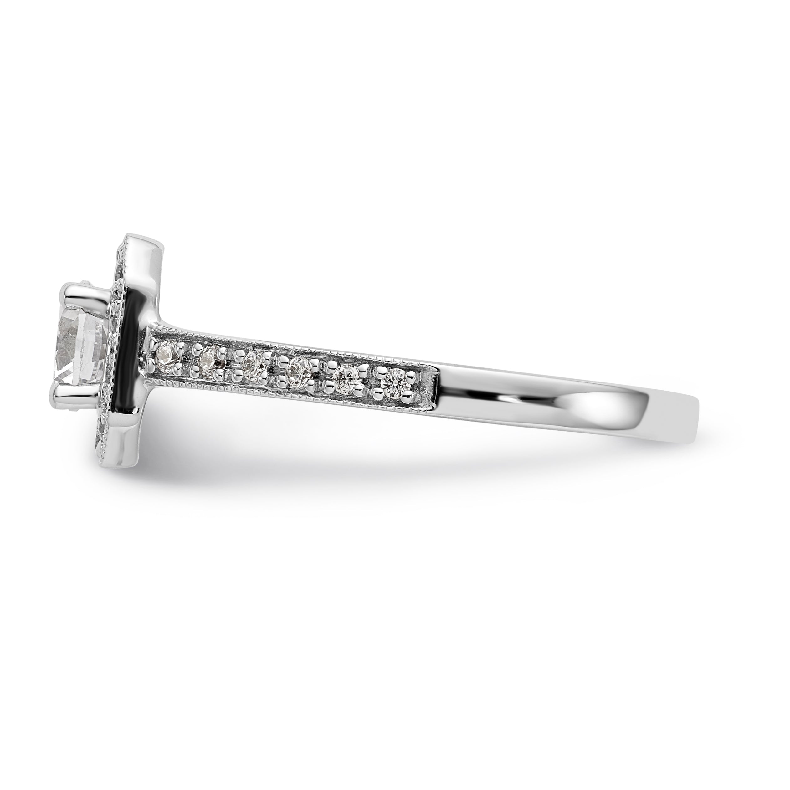 14K Bicolor Verlobungsring mit rundem Zirkonia und Kissenschliff-Halo