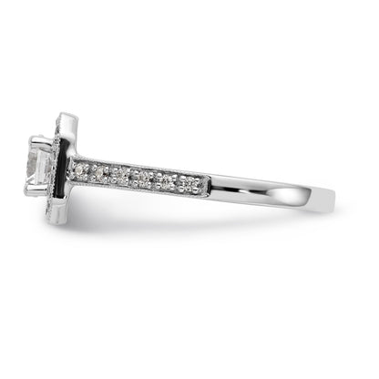 14K Bicolor Verlobungsring mit rundem Zirkonia und Kissenschliff-Halo