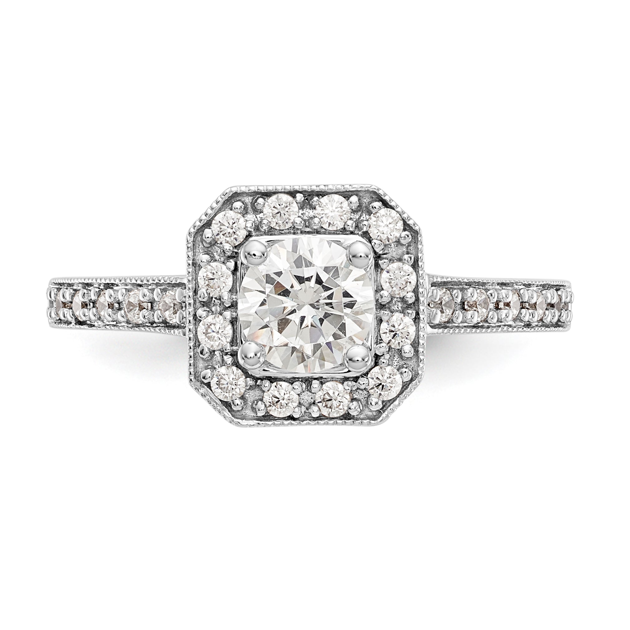 14K Bicolor Verlobungsring mit rundem Zirkonia und Kissenschliff-Halo