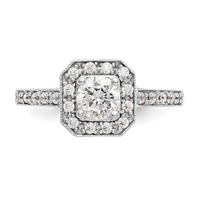 14K Bicolor Verlobungsring mit rundem Zirkonia und Kissenschliff-Halo
