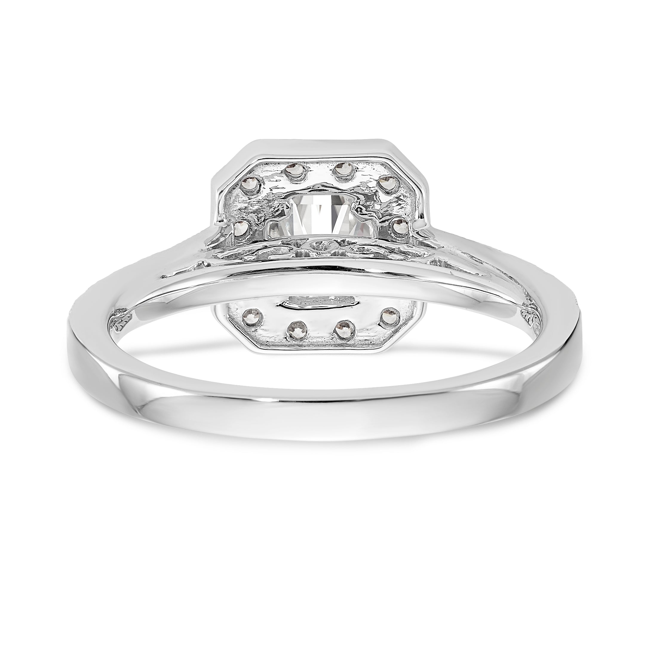 14K Bicolor Verlobungsring mit rundem Zirkonia und Kissenschliff-Halo