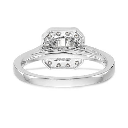 14K Bicolor Verlobungsring mit rundem Zirkonia und Kissenschliff-Halo