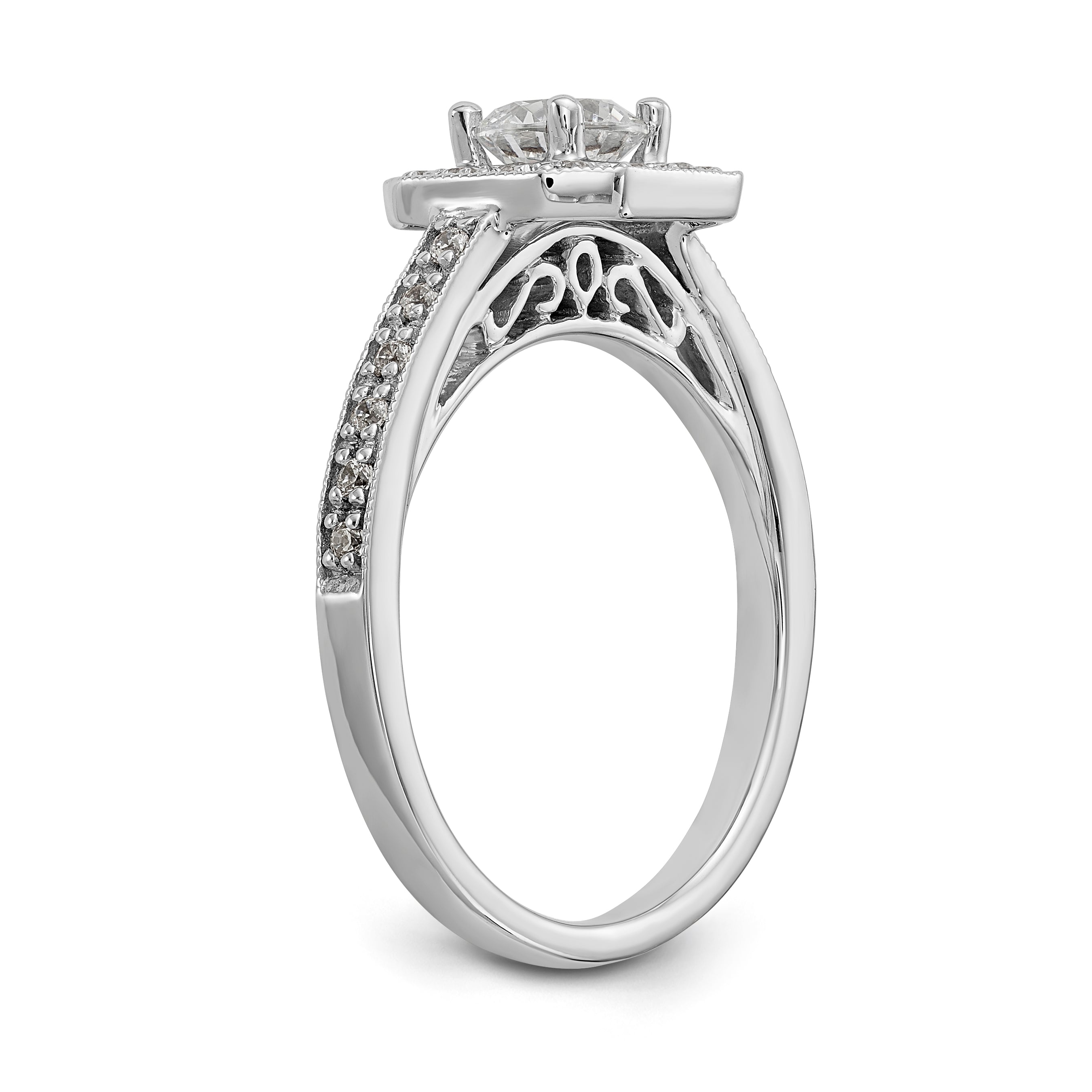 14K Bicolor Verlobungsring mit rundem Zirkonia und Kissenschliff-Halo