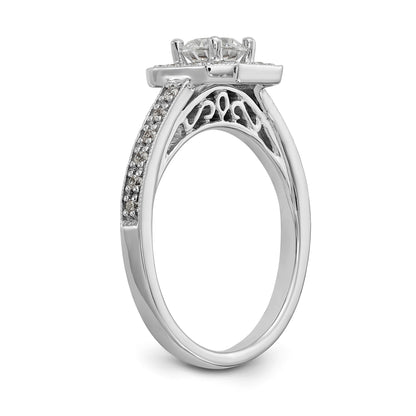 14K Bicolor Verlobungsring mit rundem Zirkonia und Kissenschliff-Halo