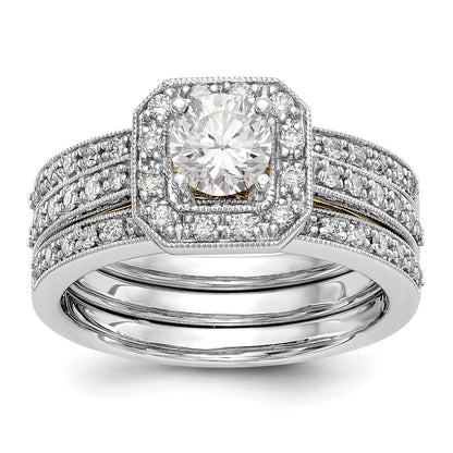 14K Bicolor Verlobungsring mit rundem Zirkonia und Kissenschliff-Halo