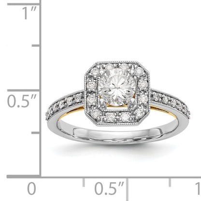 14K Bicolor Verlobungsring mit rundem Zirkonia und Kissenschliff-Halo