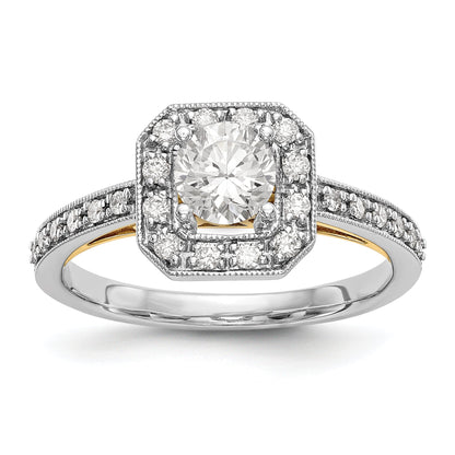 14K Bicolor Verlobungsring mit rundem Zirkonia und Kissenschliff-Halo