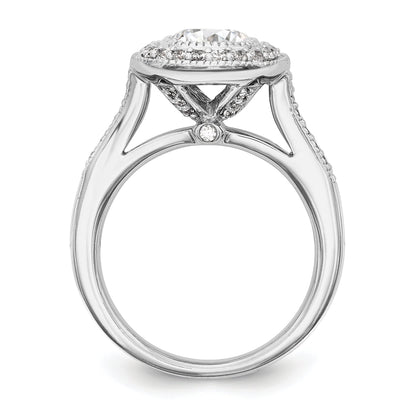 14K Weißgold Verlobungsring mit rundem simuliertem Diamanten und Kissen-Halo
