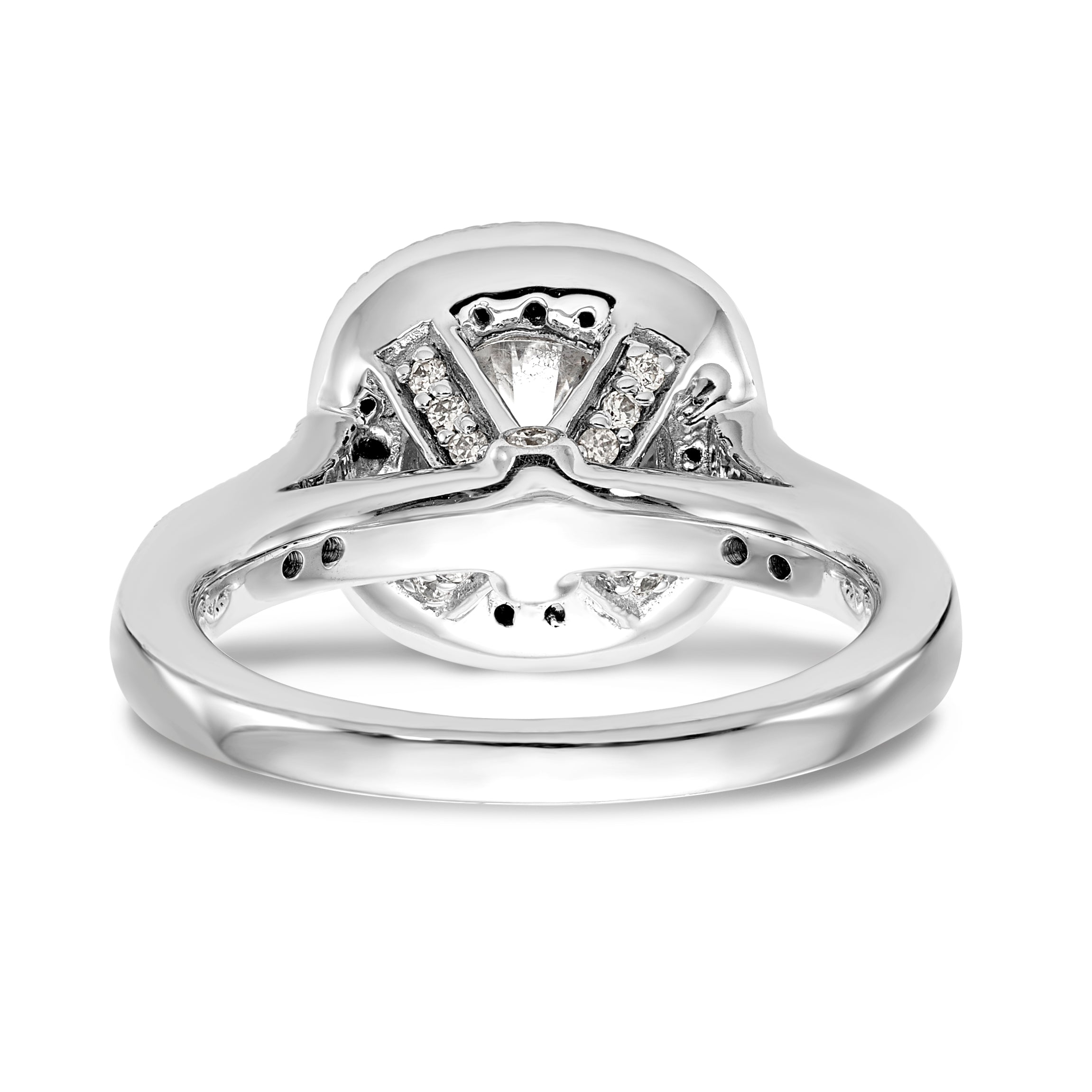14K Weißgold Verlobungsring mit rundem simuliertem Diamanten und Kissen-Halo