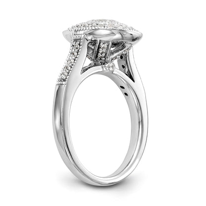 14K Weißgold Verlobungsring mit rundem simuliertem Diamanten und Kissen-Halo