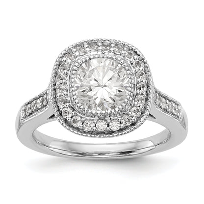 14K Weißgold Verlobungsring mit rundem simuliertem Diamanten und Kissen-Halo