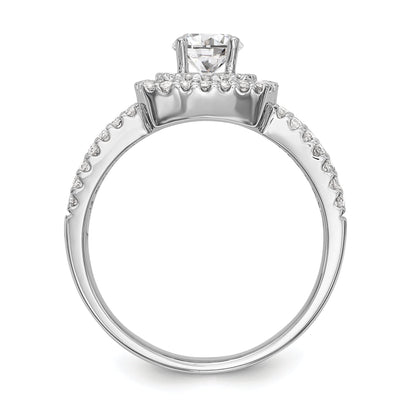 14K Weißgold Verlobungsring mit rundem simuliertem Diamanten und Kissen-Halo