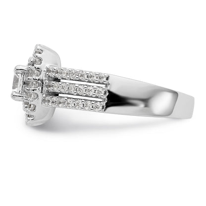 14K Weißgold Verlobungsring mit rundem simuliertem Diamanten und Kissen-Halo