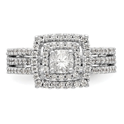 14K Weißgold Verlobungsring mit rundem simuliertem Diamanten und Kissen-Halo