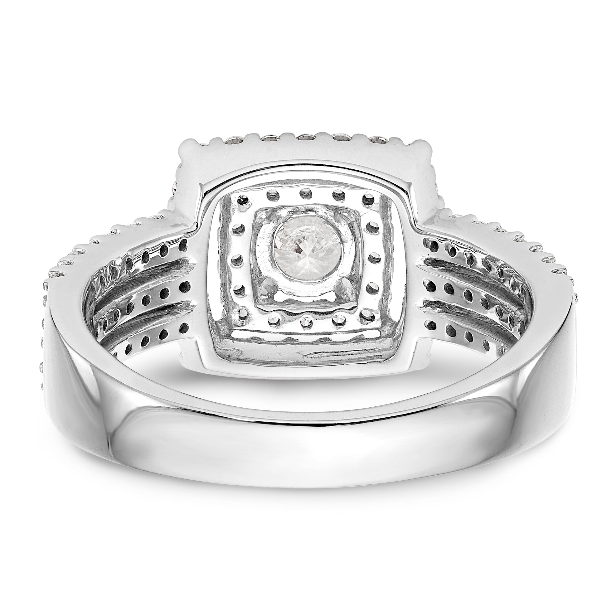 14K Weißgold Verlobungsring mit rundem simuliertem Diamanten und Kissen-Halo