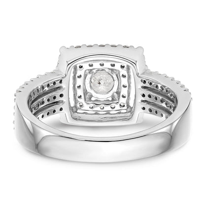 14K Weißgold Verlobungsring mit rundem simuliertem Diamanten und Kissen-Halo