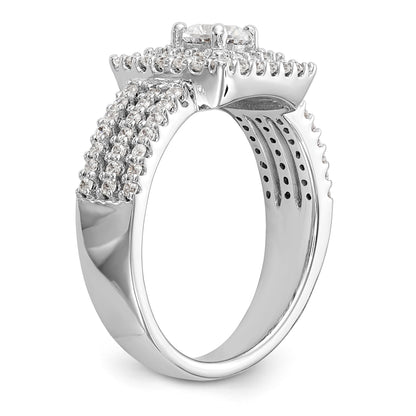 14K Weißgold Verlobungsring mit rundem simuliertem Diamanten und Kissen-Halo