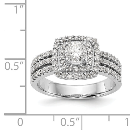 14K Weißgold Verlobungsring mit rundem simuliertem Diamanten und Kissen-Halo