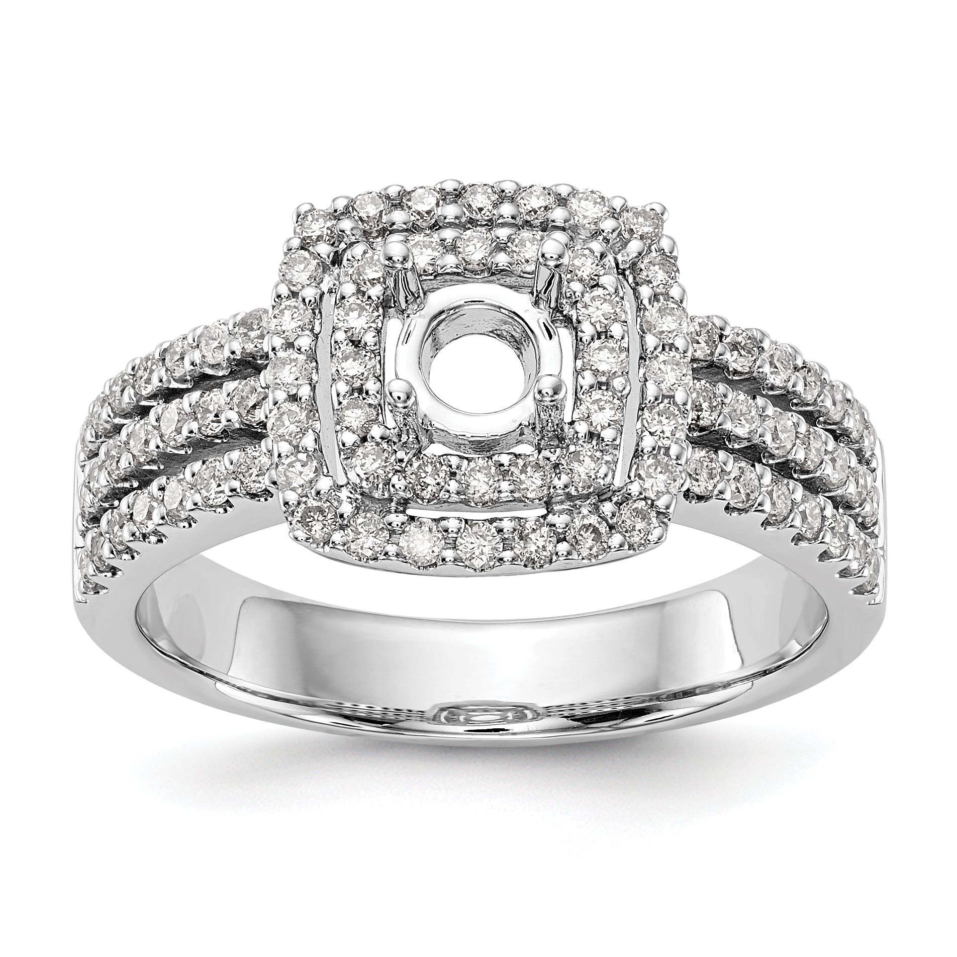 14K Weißgold Verlobungsring mit rundem simuliertem Diamanten und Kissen-Halo