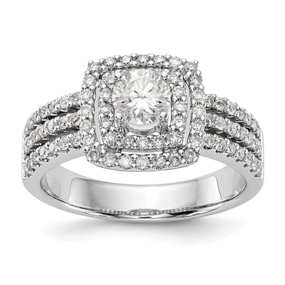 14K Weißgold Verlobungsring mit rundem simuliertem Diamanten und Kissen-Halo
