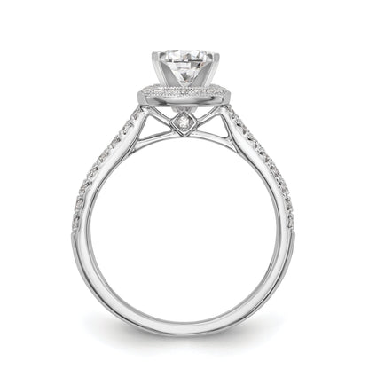14-Karat-Weißgold-Verlobungsring mit Kissenschliff-Halo aus simulierten Diamanten und Krappenfassung