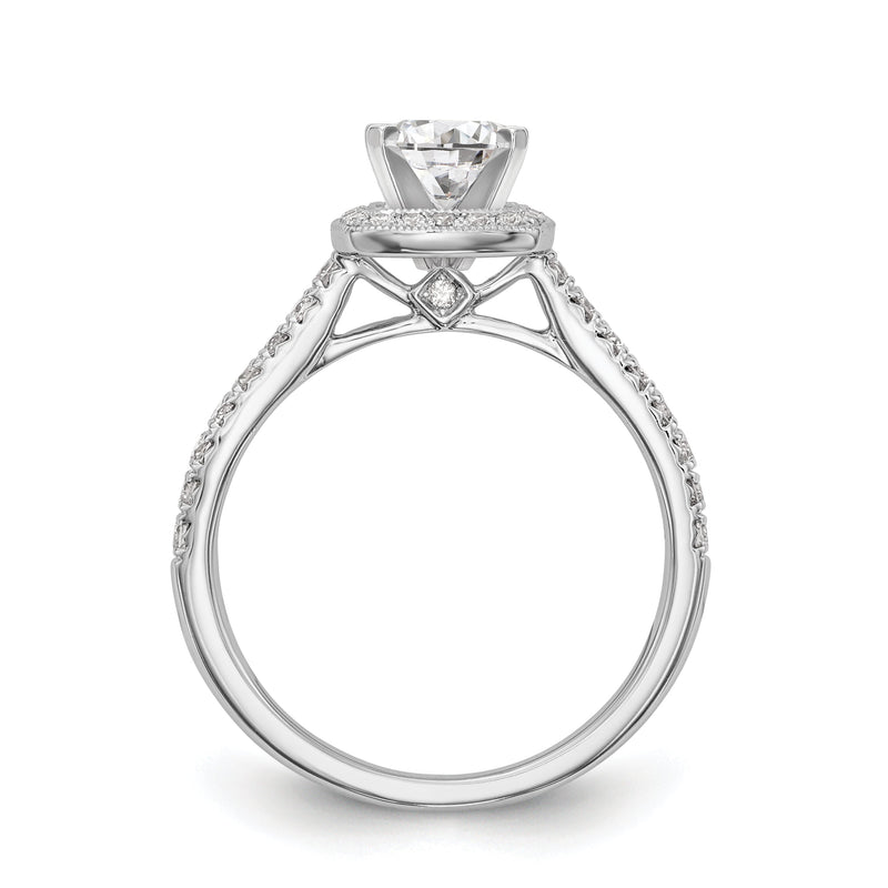 14-Karat-Weißgold-Verlobungsring mit Kissenschliff-Halo aus simulierten Diamanten und Krappenfassung