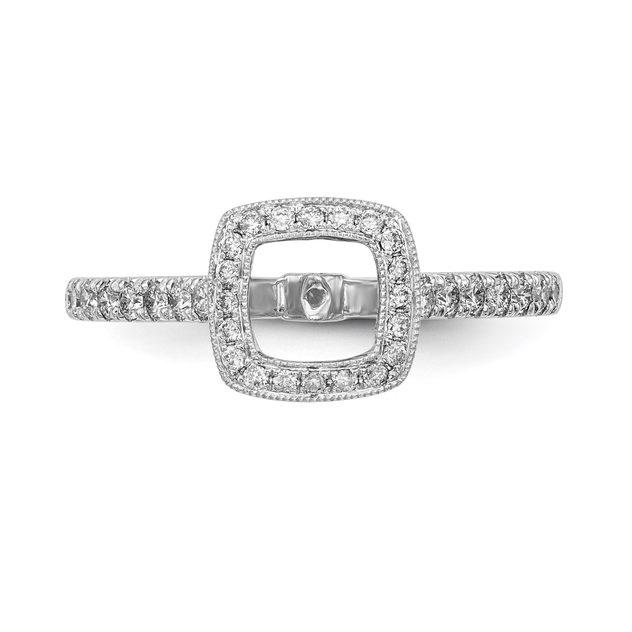14-Karat-Weißgold-Verlobungsring mit Kissenschliff-Halo aus simulierten Diamanten und Krappenfassung