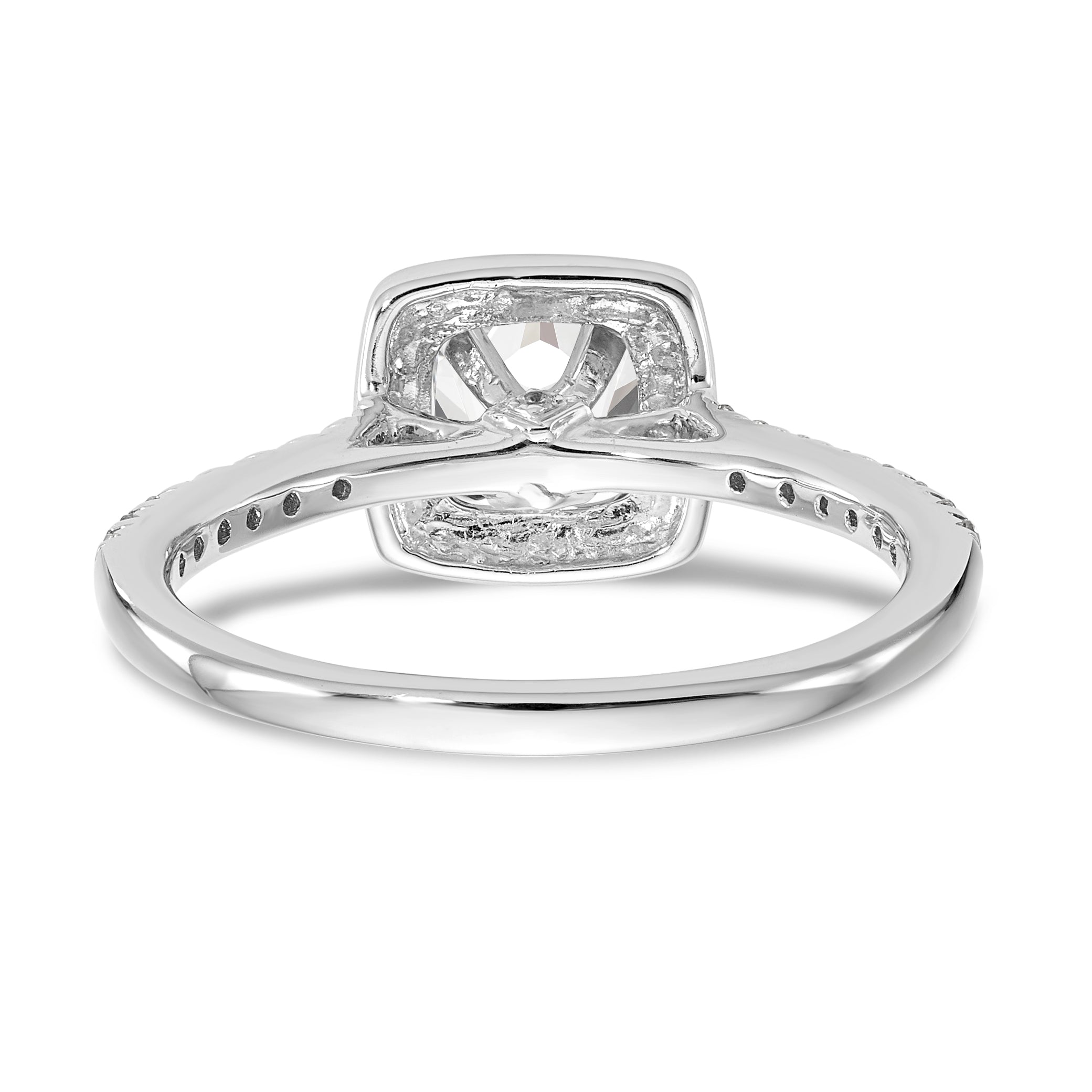 14-Karat-Weißgold-Verlobungsring mit Kissenschliff-Halo aus simulierten Diamanten und Krappenfassung