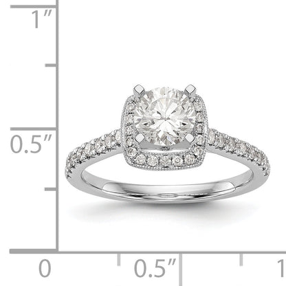 14-Karat-Weißgold-Verlobungsring mit Kissenschliff-Halo aus simulierten Diamanten und Krappenfassung