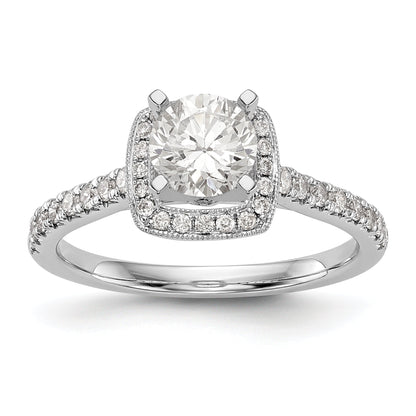 14-Karat-Weißgold-Verlobungsring mit Kissenschliff-Halo aus simulierten Diamanten und Krappenfassung