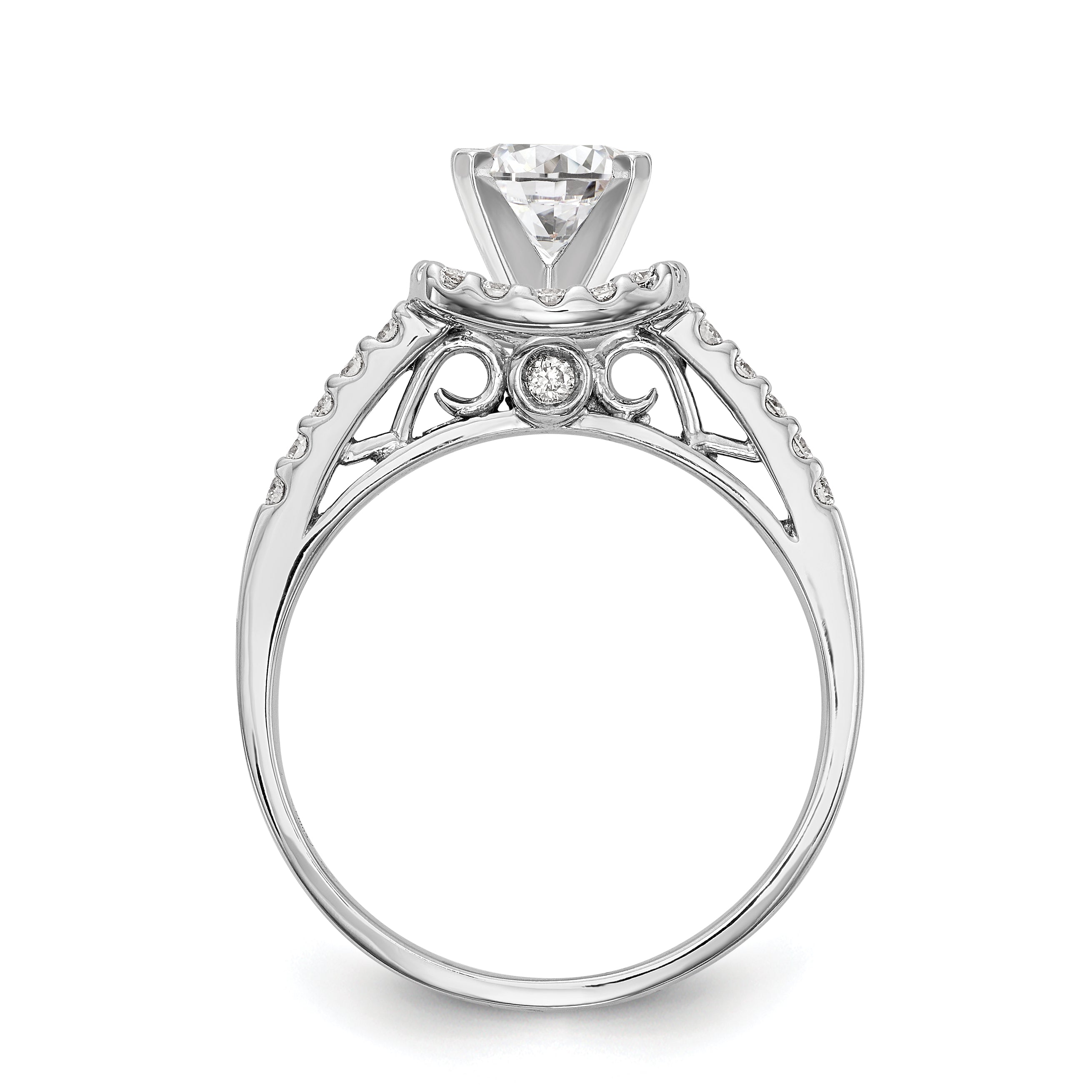 14K Weißgold Verlobungsring mit Kissenschliff-Halo aus simulierten Diamanten in Krappenfassung