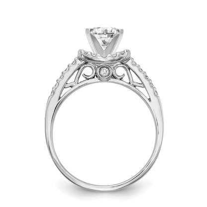 14K Weißgold Verlobungsring mit Kissenschliff-Halo aus simulierten Diamanten in Krappenfassung