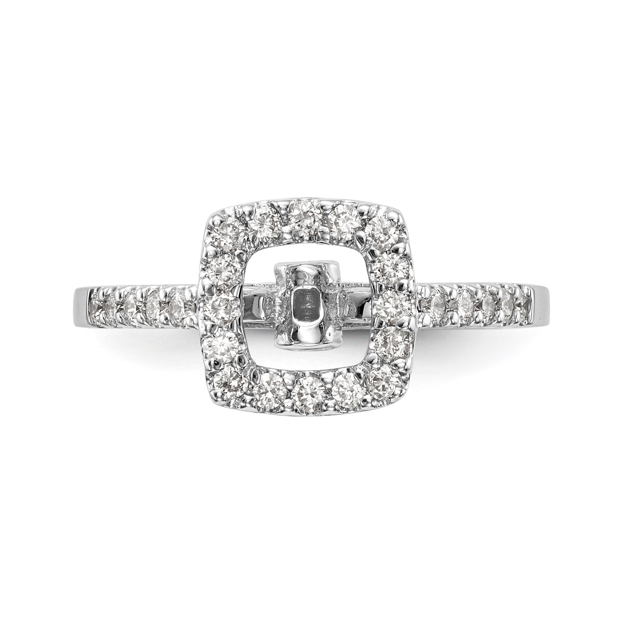 14K Weißgold Verlobungsring mit Kissenschliff-Halo aus simulierten Diamanten in Krappenfassung