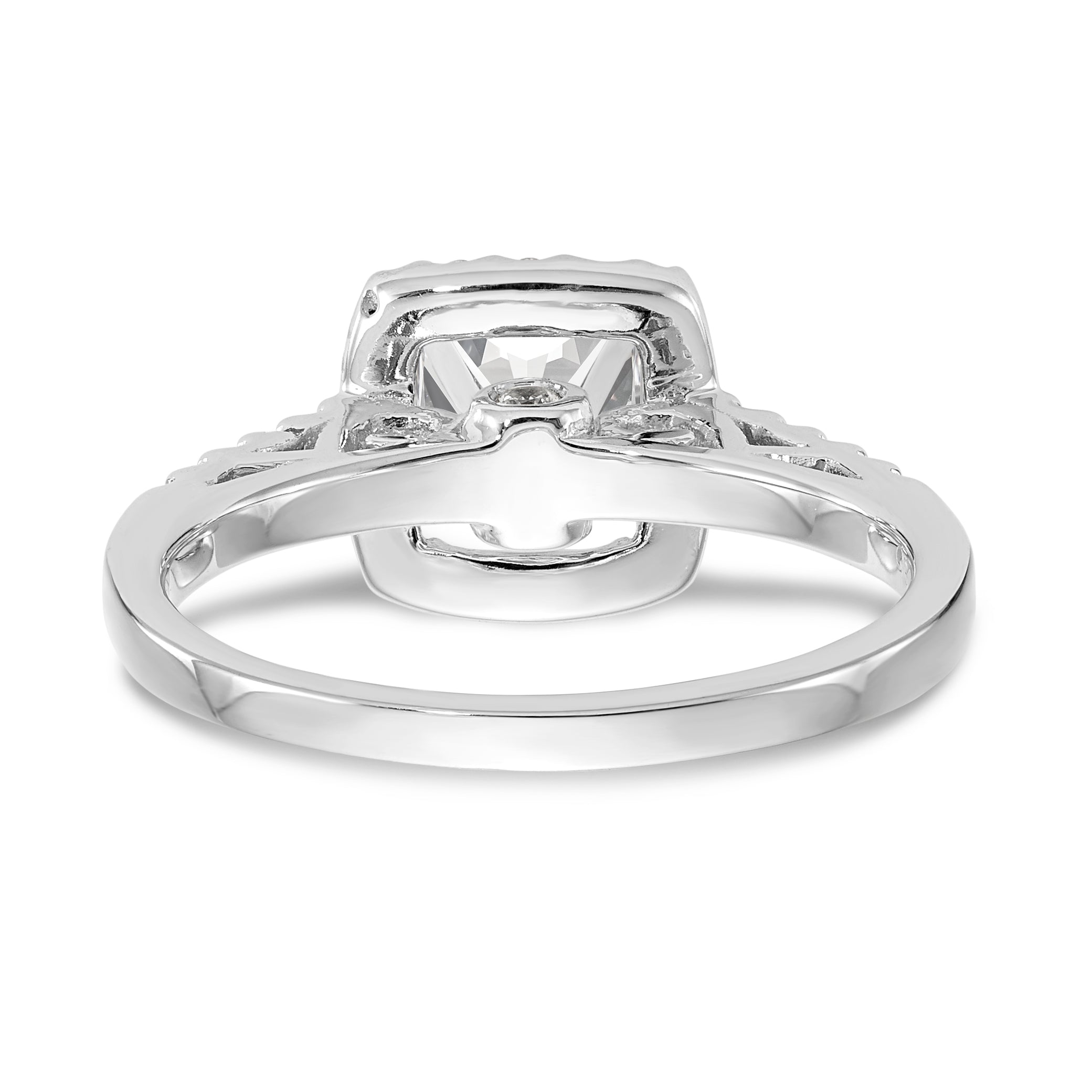 14K Weißgold Verlobungsring mit Kissenschliff-Halo aus simulierten Diamanten in Krappenfassung