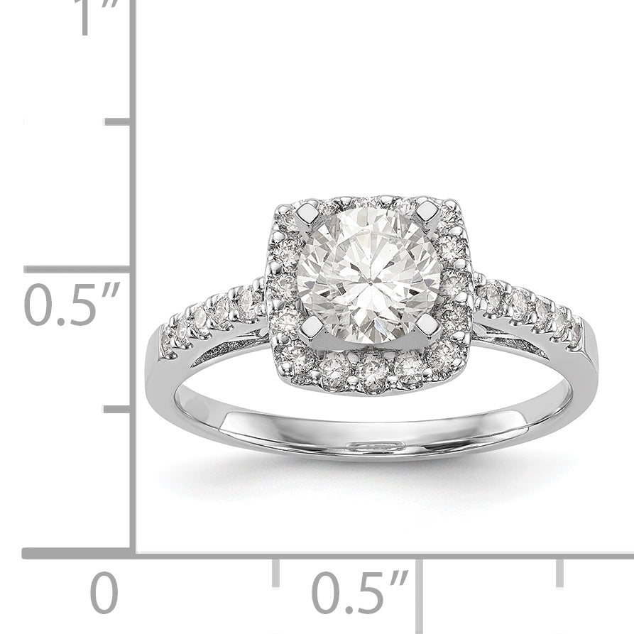 14K Weißgold Verlobungsring mit Kissenschliff-Halo aus simulierten Diamanten in Krappenfassung