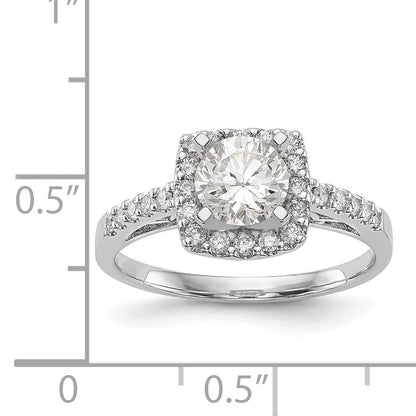 14K Weißgold Verlobungsring mit Kissenschliff-Halo aus simulierten Diamanten in Krappenfassung