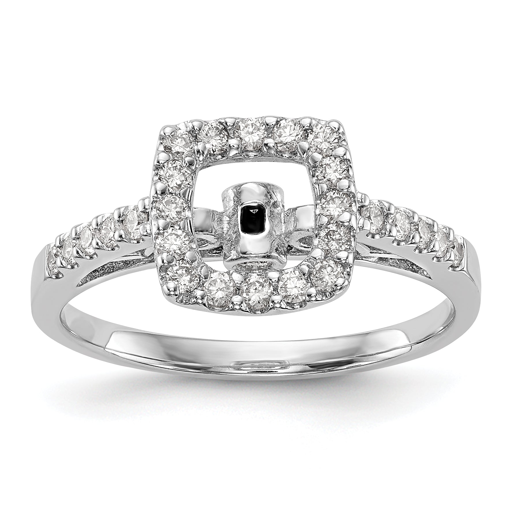 14K Weißgold Verlobungsring mit Kissenschliff-Halo aus simulierten Diamanten in Krappenfassung