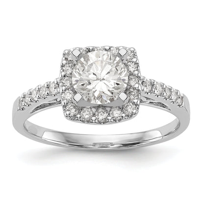 14K Weißgold Verlobungsring mit Kissenschliff-Halo aus simulierten Diamanten in Krappenfassung