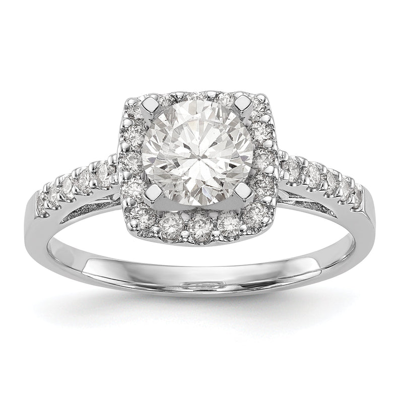 14K Weißgold Verlobungsring mit Kissenschliff-Halo aus simulierten Diamanten in Krappenfassung