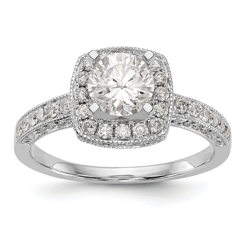 14K Weißgold Verlobungsring mit Krappenfassung, simuliertem Diamant im Kissenschliff und Halo