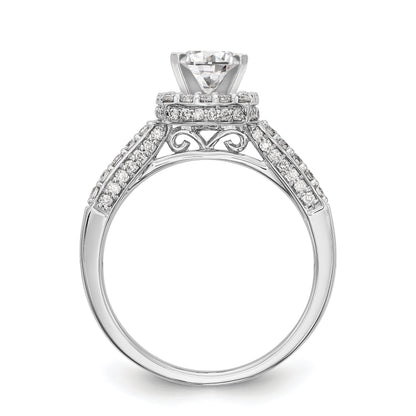 14K Weißgoldring mit Halo im Kissenschliff aus simulierten Diamanten in Krappenfassung