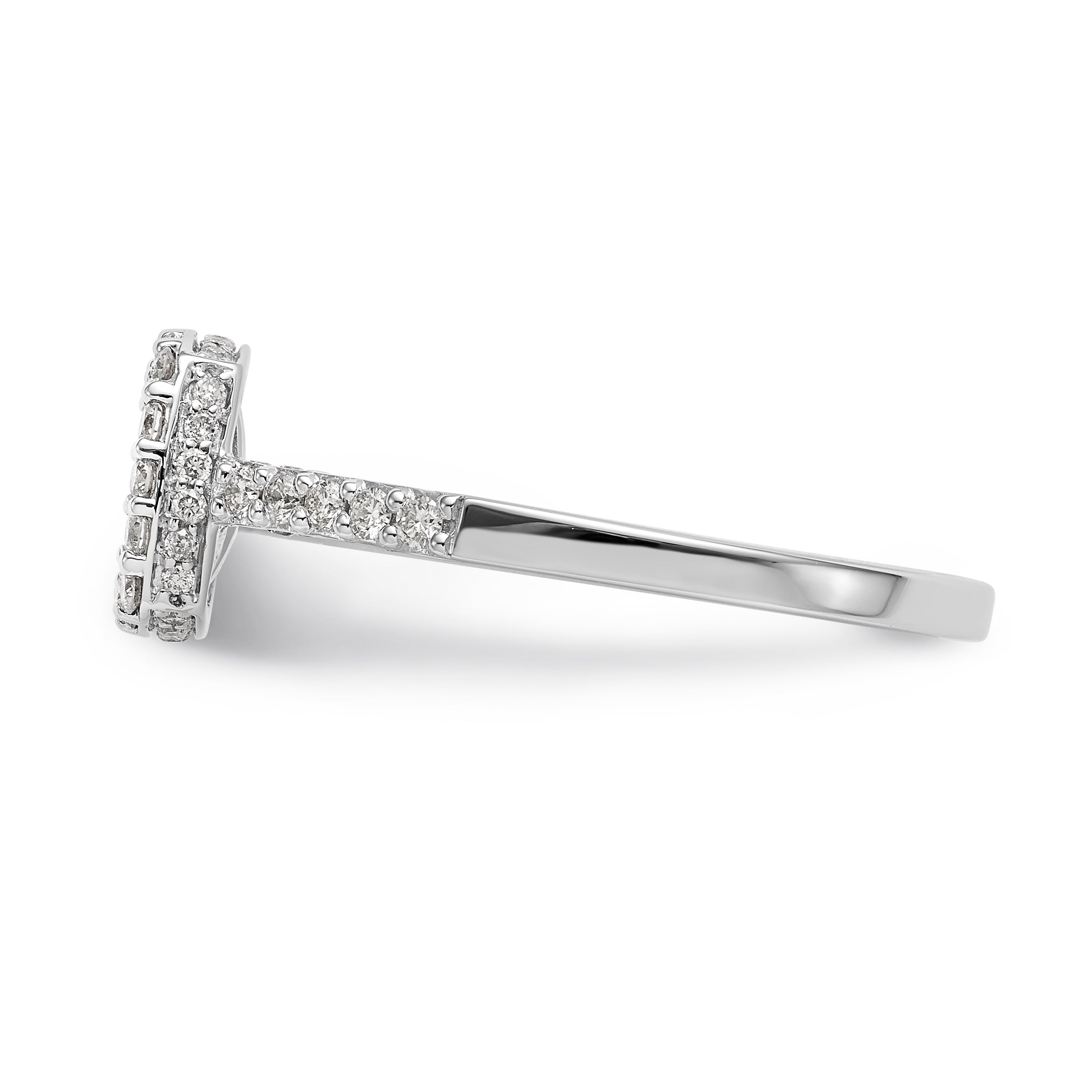 14K Weißgoldring mit Halo im Kissenschliff aus simulierten Diamanten in Krappenfassung