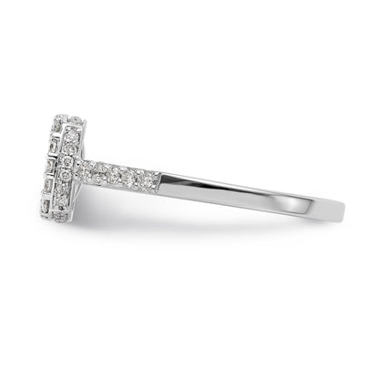 14K Weißgoldring mit Halo im Kissenschliff aus simulierten Diamanten in Krappenfassung
