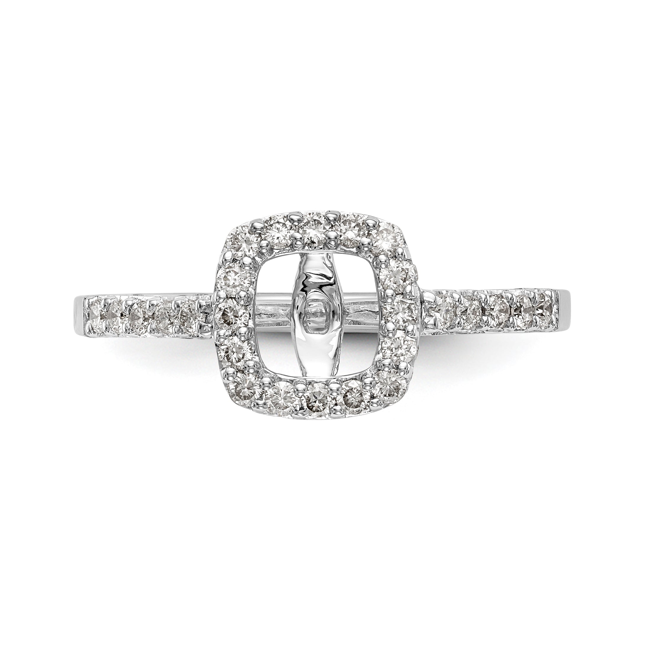 14K Weißgoldring mit Halo im Kissenschliff aus simulierten Diamanten in Krappenfassung
