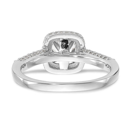 14K Weißgoldring mit Halo im Kissenschliff aus simulierten Diamanten in Krappenfassung