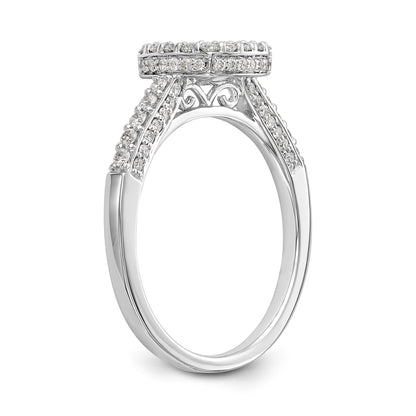 14K Weißgoldring mit Halo im Kissenschliff aus simulierten Diamanten in Krappenfassung