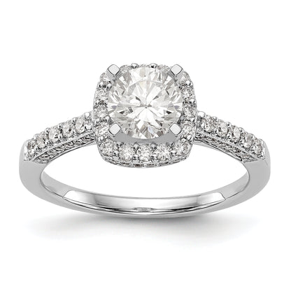 14K Weißgoldring mit Halo im Kissenschliff aus simulierten Diamanten in Krappenfassung
